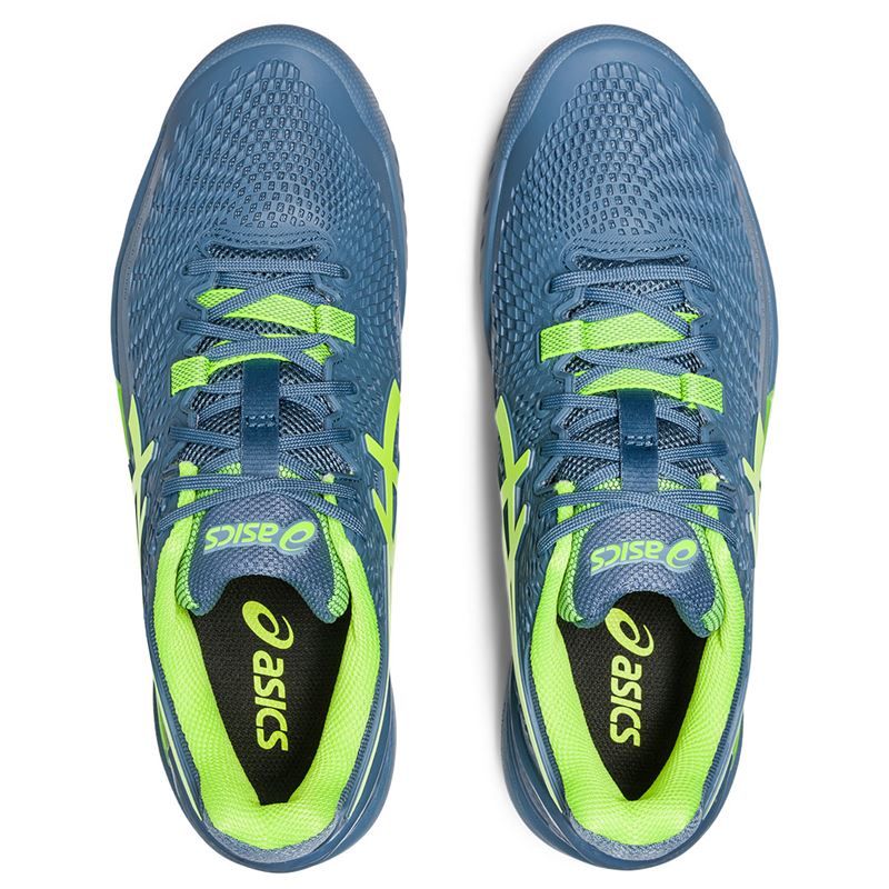 Asics Men's Gel Resolution 9 Tennis Shoes Steel Blue Green